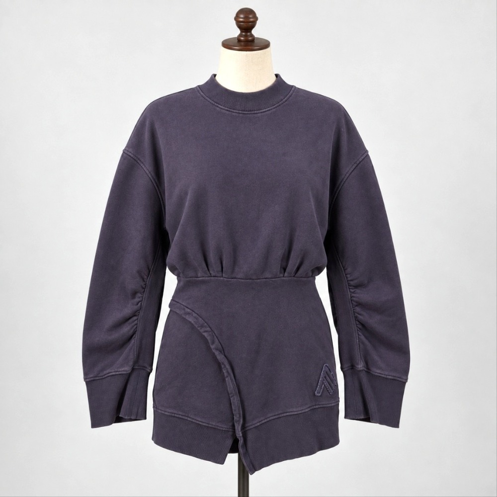 The Attico Mini Dress Womens XS 38 Navy Blue Fleece Sweatshirt Logo One Piece